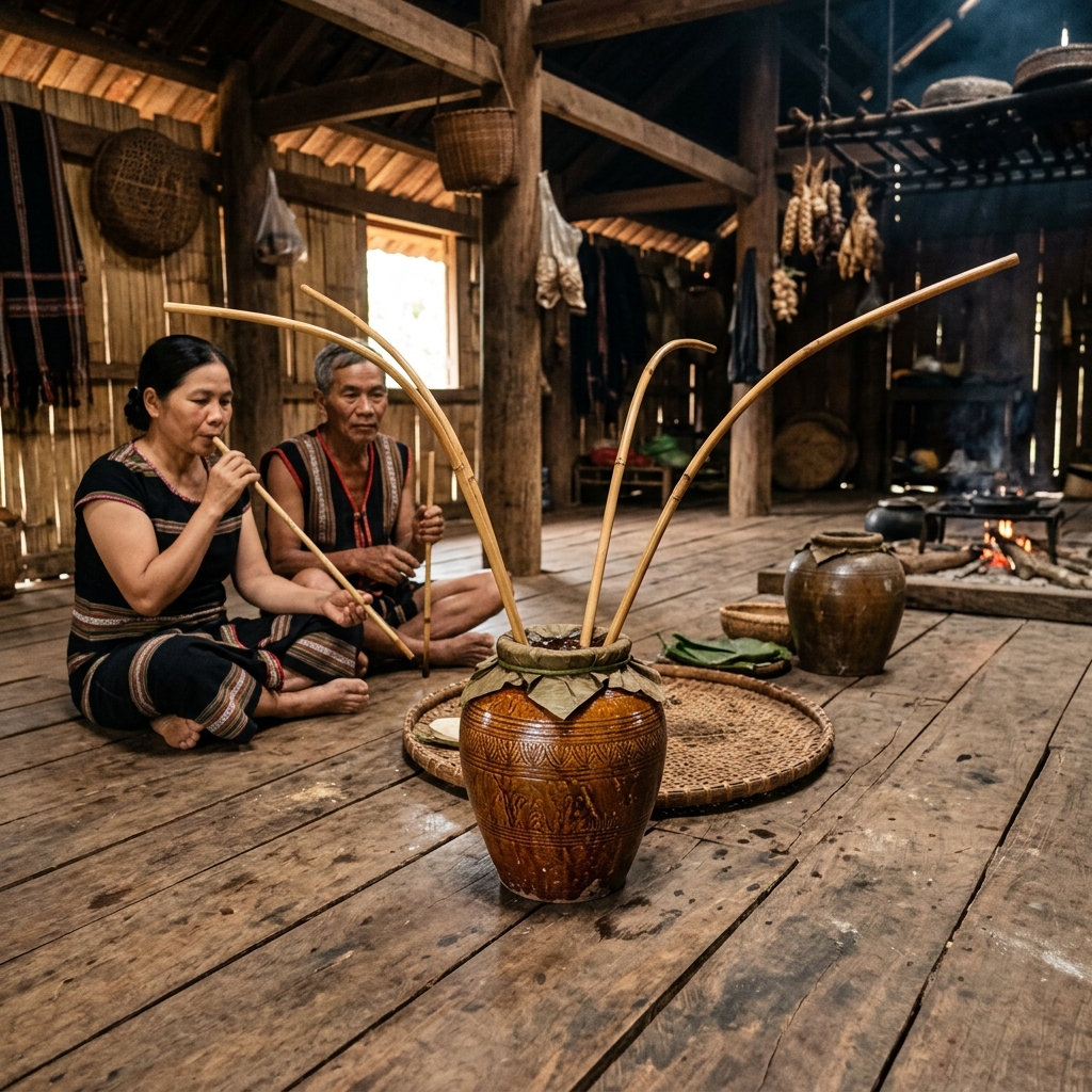 Rượu Cần Đ'rắp S'lung: Tuyệt Kỹ Men Lá Rừng Độc Bản Của Người S'tiêng Bù Đăng